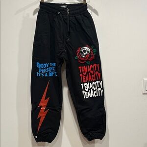 Tenacity streetwear Black Graphic Sweatpants unisex adult size xs new